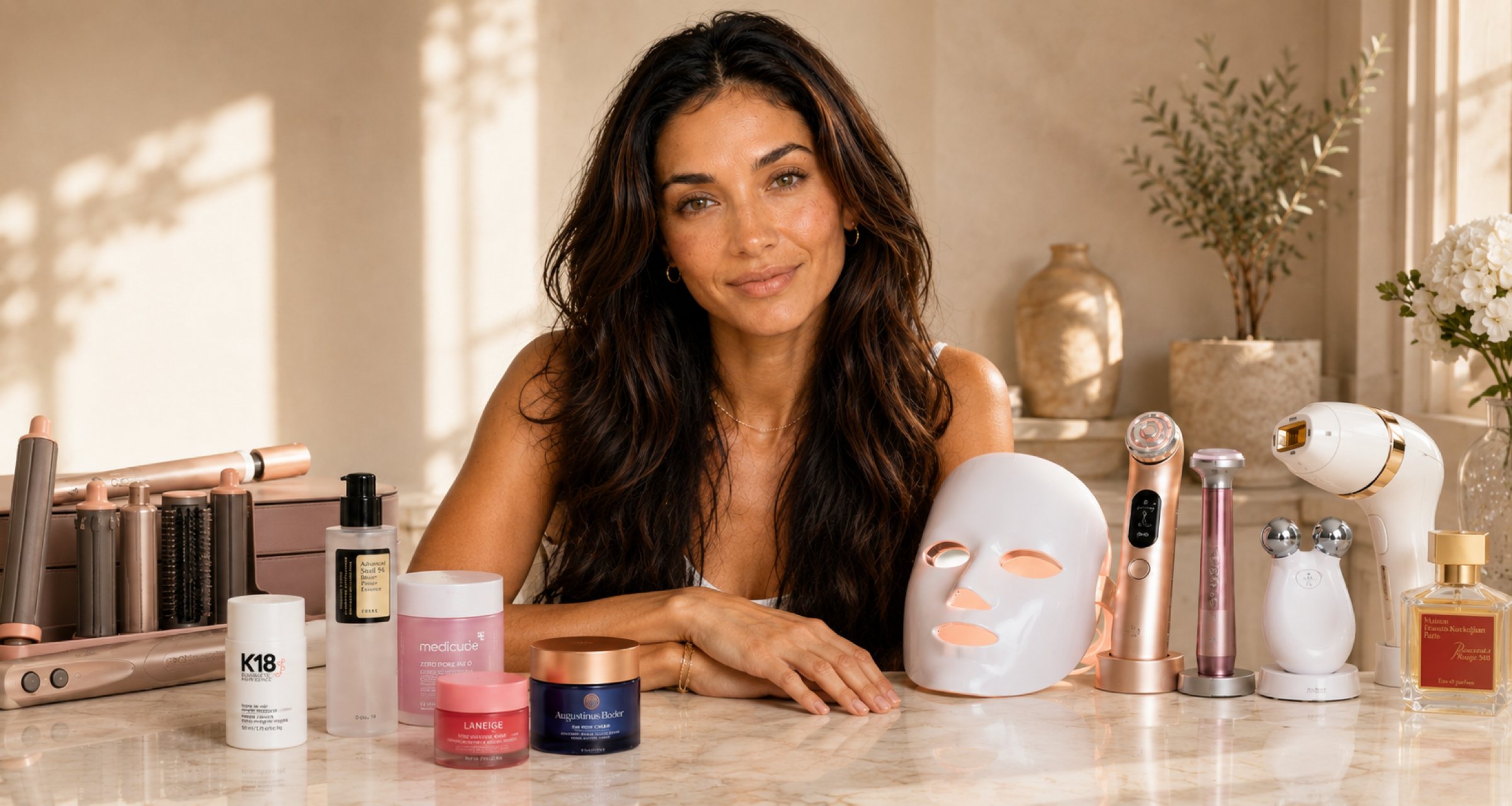 Vanessa at home with her favorite beauty tools, skincare, and fragrance